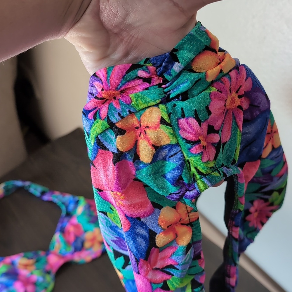 Vintage Le Cove High Waist Neon Floral Bikini Swimsuit - Picture 5 of 14